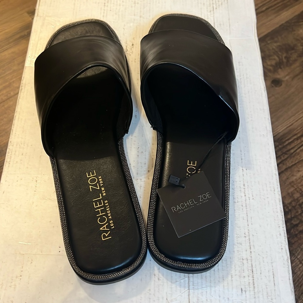 Rachel Zoe Tudor Black Slides 9.5